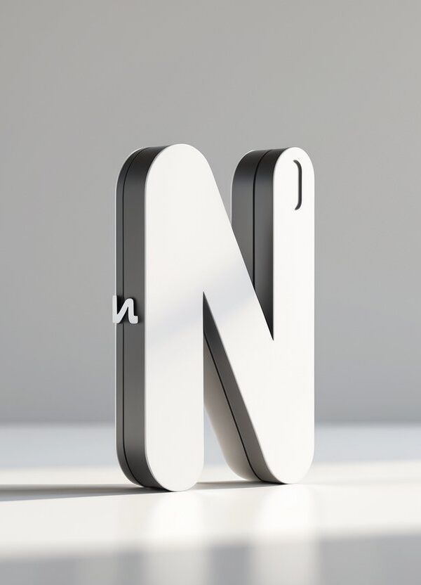 Objeto moderno e elegante com a letra N integrada, sobre fundo branco limpo.
