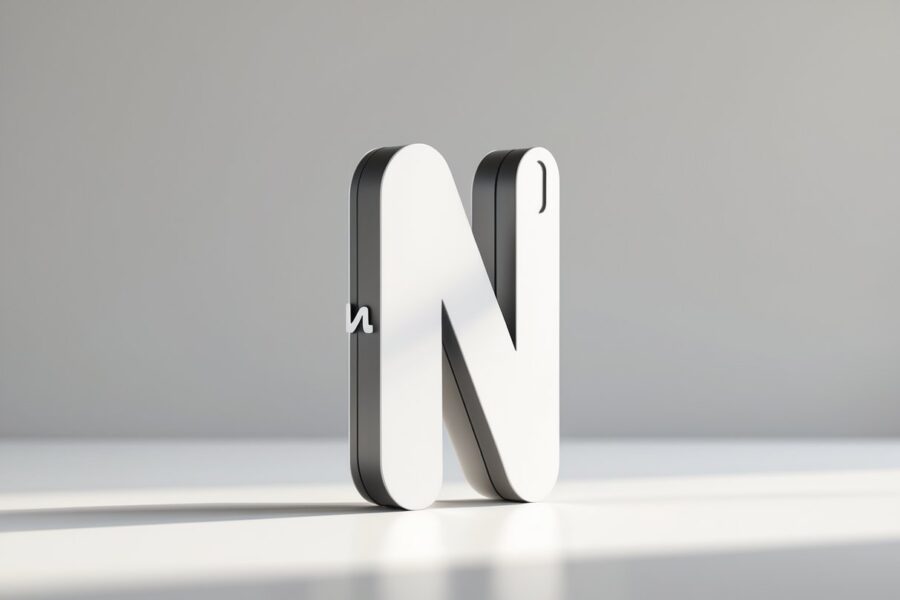 Objeto moderno e elegante com a letra N integrada, sobre fundo branco limpo.
