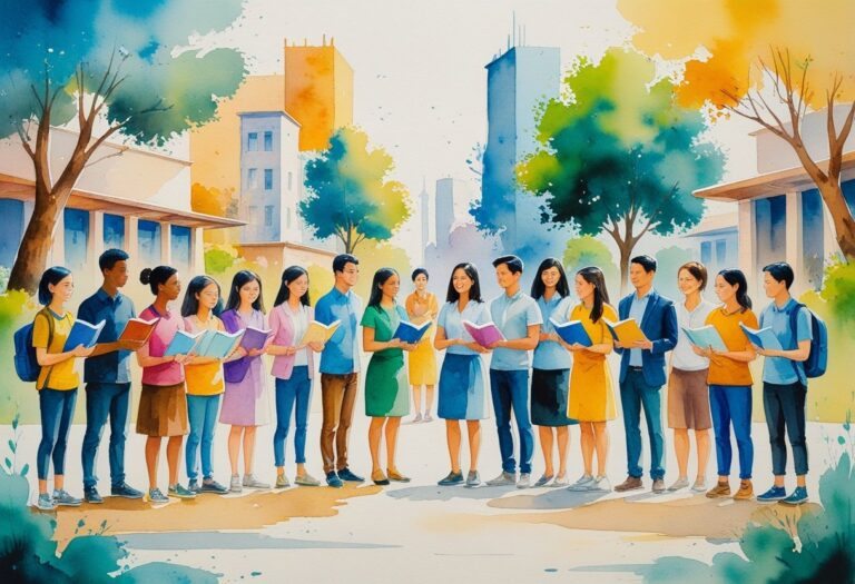 Grupo diverso de pessoas de diferentes idades e etnias reunidas ao ar livre, interagindo e compartilhando atividades em uma comunidade.